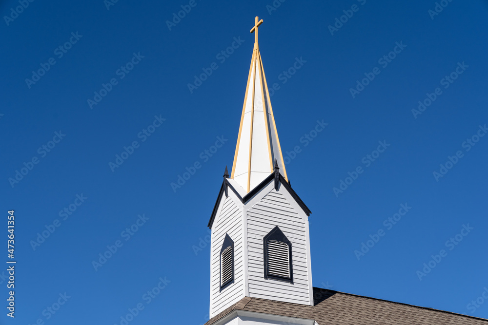 Steeple of the Phoenix Church in Michigan on a sunny day