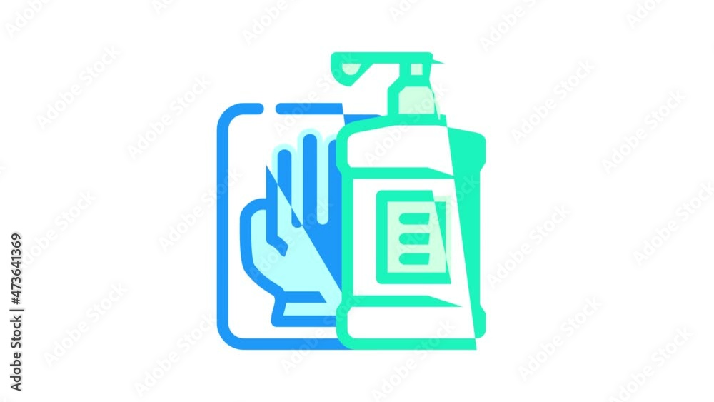 antiseptic and gloves in canteen animated color icon antiseptic and gloves in canteen sign. isolated on white background