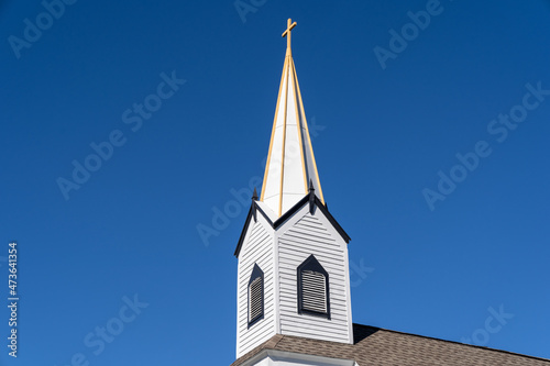 Steeple of the Phoenix Church in Michigan on a sunny day