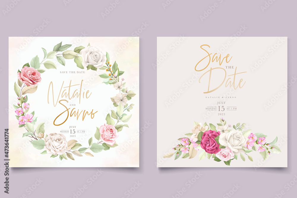 hand drawn soft floral roses wedding invitation card set hand drawn soft floral roses wedding invitation card set