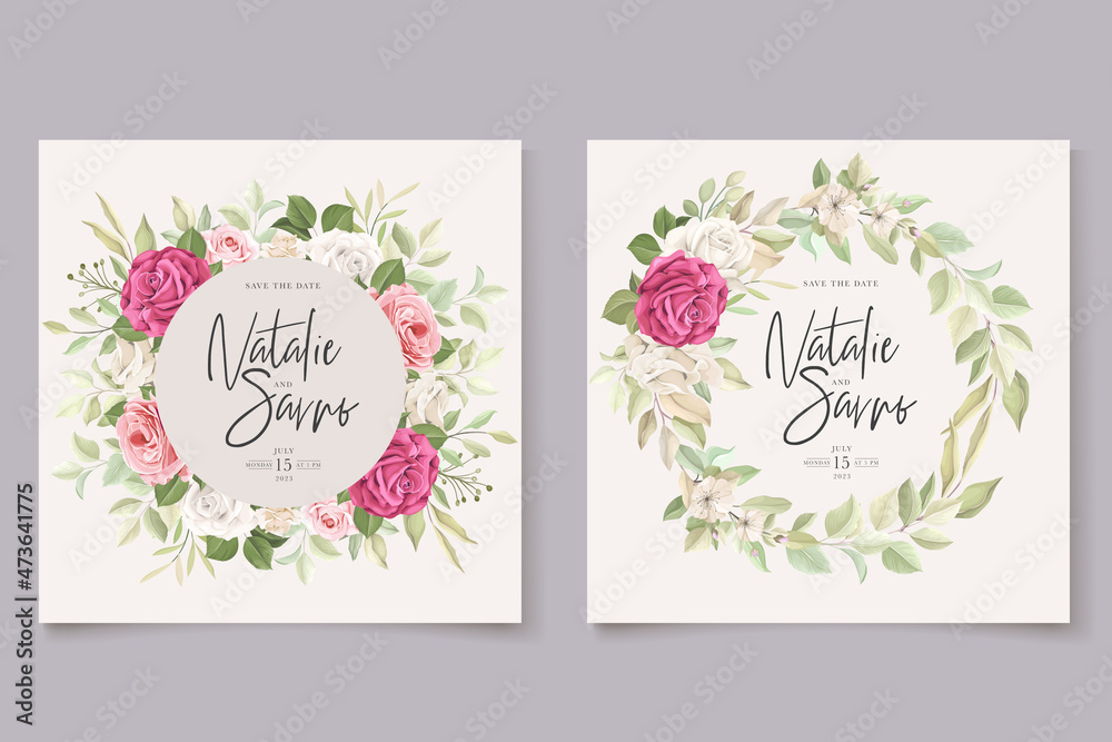 hand drawn soft floral roses wedding invitation card set
