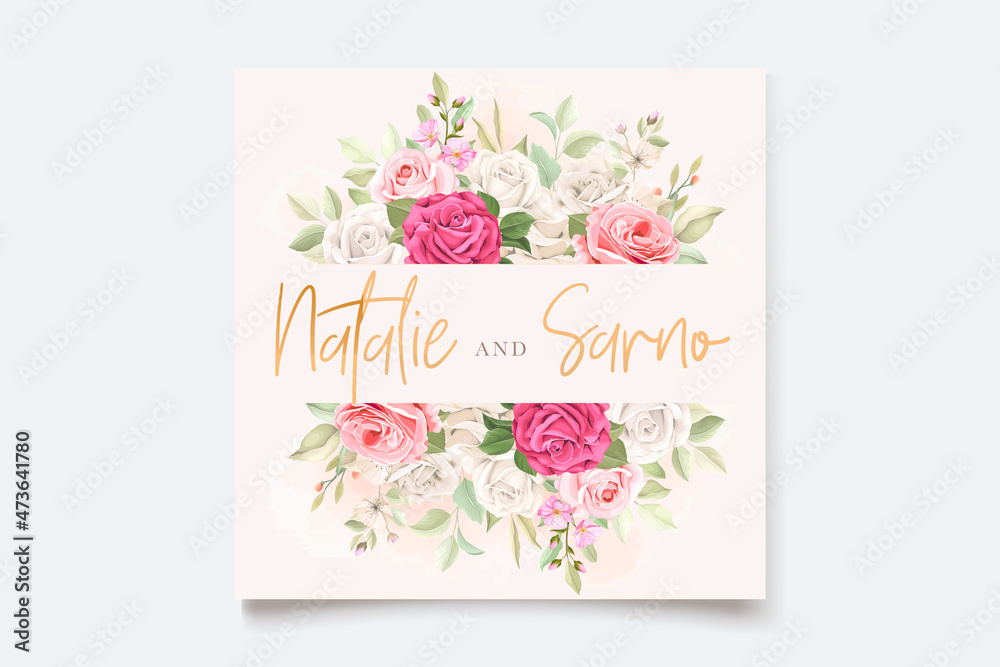 hand drawn soft floral roses wedding invitation card set hand drawn soft floral roses wedding invitation card set