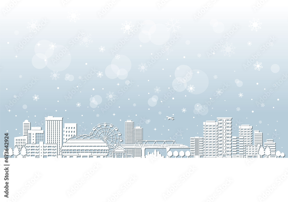 街並みの雪景色のイラスト