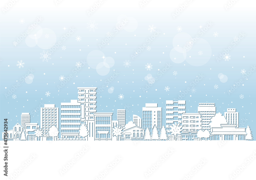 街並みの雪景色のイラスト 街並みの雪景色のイラスト
