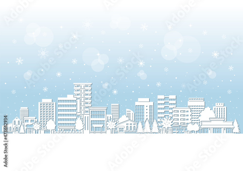 街並みの雪景色のイラスト