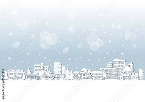 街並みの雪景色のイラスト