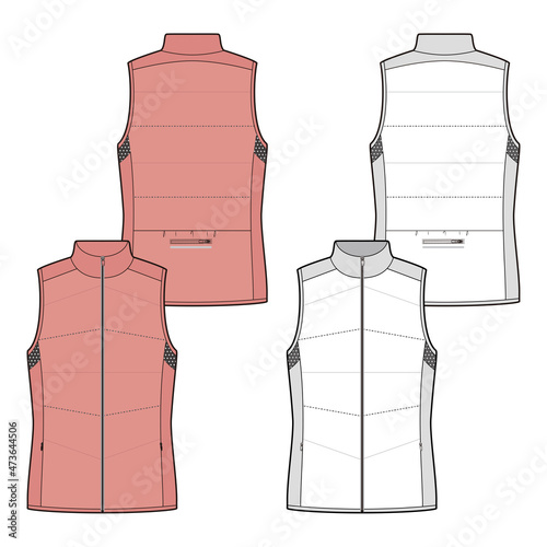 Women's down vest fashion vector sketch, Apparel template