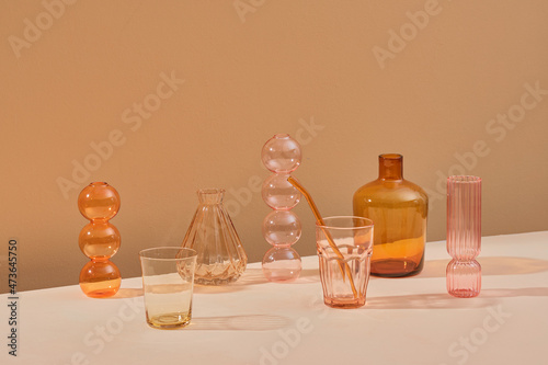 Glasses tableware and vases different shape