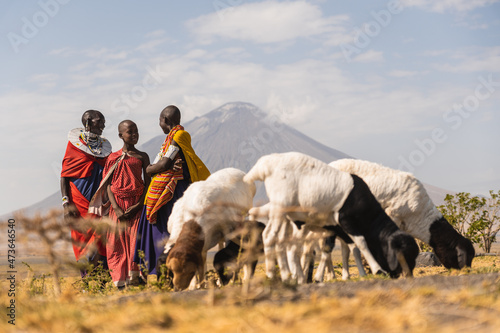The Maasai tribe in Tanzania with goats. photo