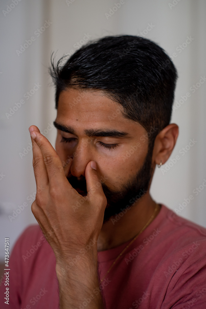 Pranayama breathing method close portrait Pranayama breathing method close portrait