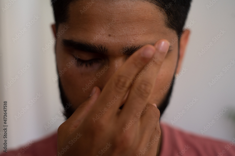 Pranayama breathing method close portrait Pranayama breathing method close portrait