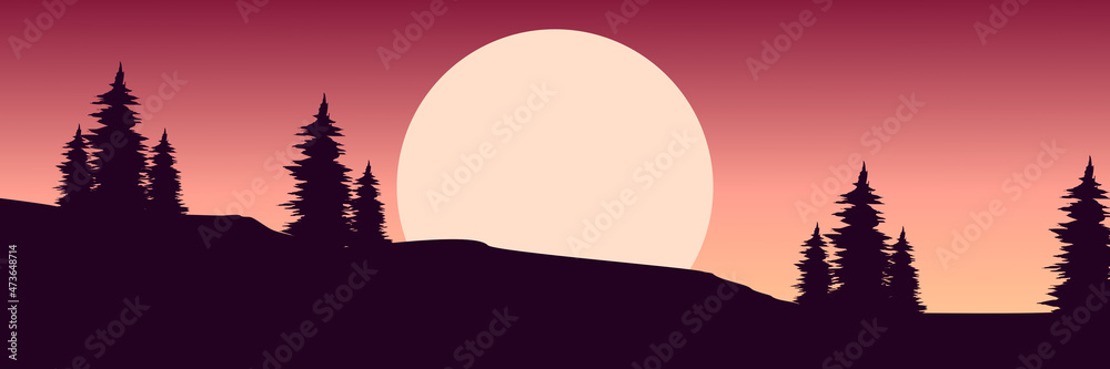 moonrise landscape flat design vector illustration good for wallpaper, background, web banner, backdrop, tourism design and design template moonrise landscape flat design vector illustration good for wallpaper, background, web banner, backdrop, tourism design and design template