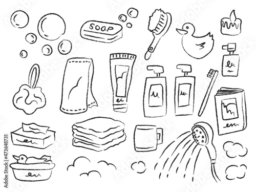 お風呂　バスルーム　手描き　イラスト　