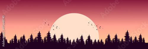 moonrise landscape flat design vector illustration good for wallpaper, background, web banner, backdrop, tourism design and design template