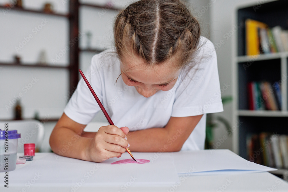 Girl studying painting during quarantine at home Girl studying painting during quarantine at home