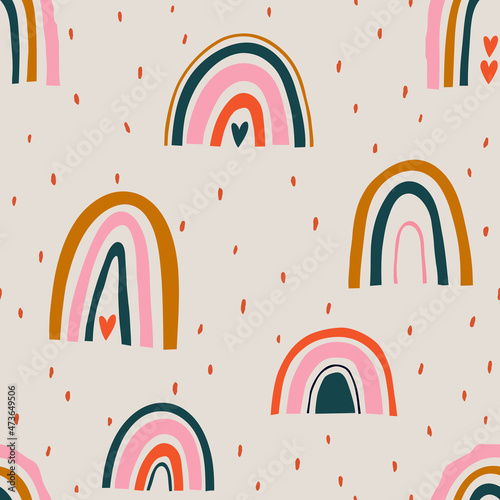 Seamless pattern with hand drawn rainbows. Vector illustration.