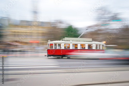 Panning of a tram in Budapest
