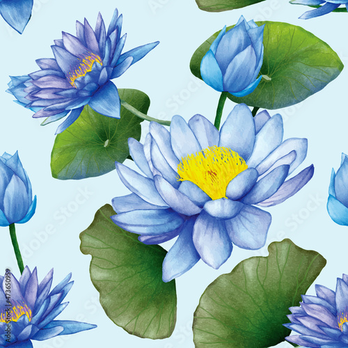 elegant blue lotus flower seamless pattern