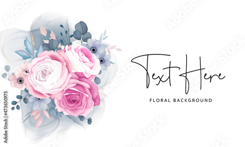 romantic pink and navy floral frame background