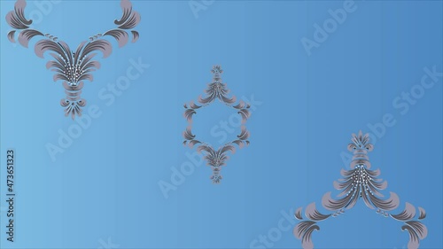 three grey artworks on abstract blue background