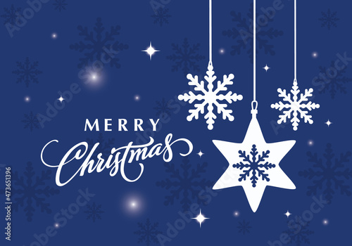 Blue Christmas background. Xmas vector design with decorative snowflakes. Merry Christmas greeting card.