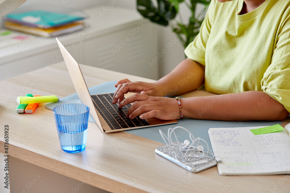 Woman working online from home office Woman working online from home office