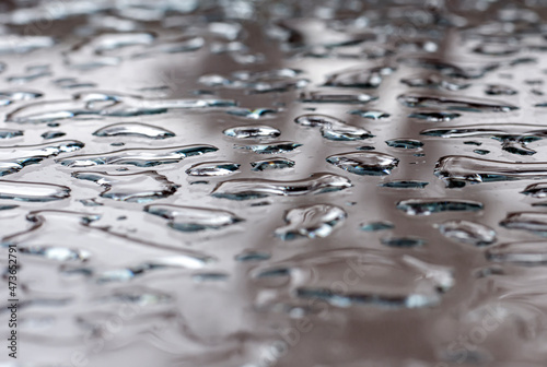 Water Puddles on Reflective Glass Surface