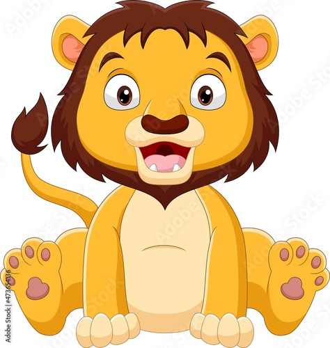 Cartoon funny lion sitting on white background