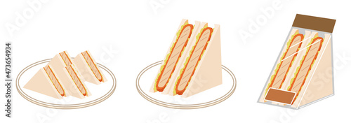 トンカツサンドのセット　三角