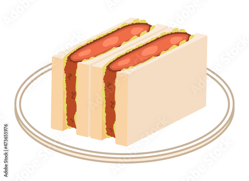 ハムカツサンド　四角に二分割