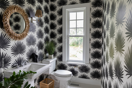 Luxury Bathroom in home with palm frond Wallpaper 