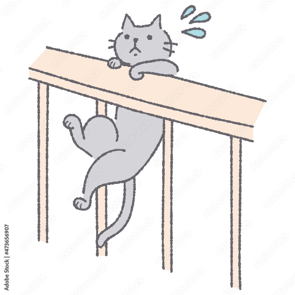 手すりから転落しそうになってぶら下がる猫 Stock イラスト Adobe Stock