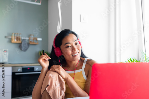 Asian Woman Working from Home photo