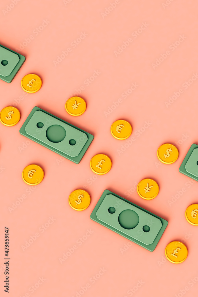 coins and banknotes crossing the frame coins and banknotes crossing the frame