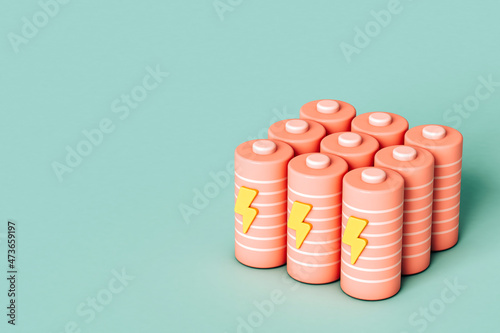 Pink Alkaline battery with energy sign with copy space photo