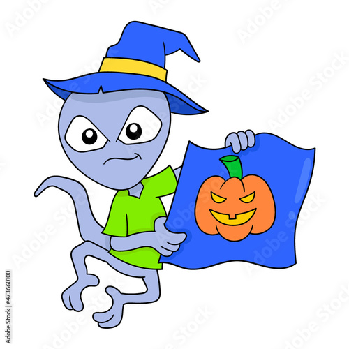 aliens are happy celebrating halloween party, doodle icon image kawaii