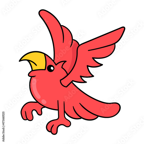 red bird flying in the sky, doodle icon image kawaii