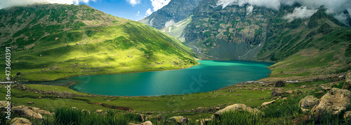 Nundkol lake is near the Gangabal lake, at the base of Mount Harmukh. This is the last lake on the Kashmir Great Lake trek which is an alpine high altitude trek in Kashmir, India.