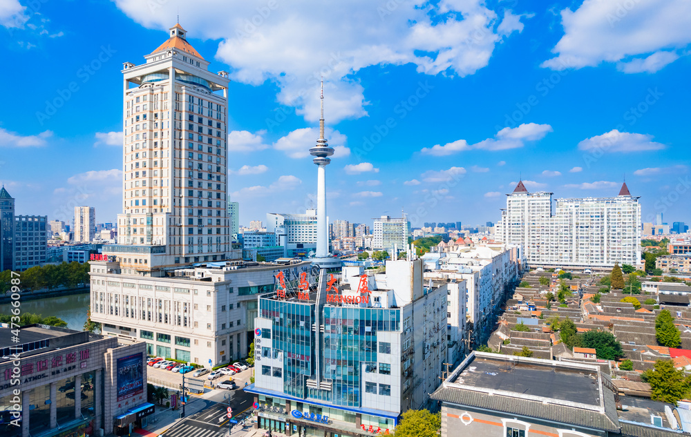 Fototapeta premium Urban environment of TV Tower in Nantong City, Jiangsu Province