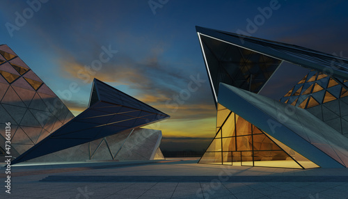 3D rendering contemporary triangle shape design modern Architecture building exterior
