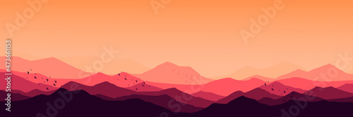 sunrise mountain landscape vector flat design vector illustration good for wallpaper, background, backdrop, web banner, and design template