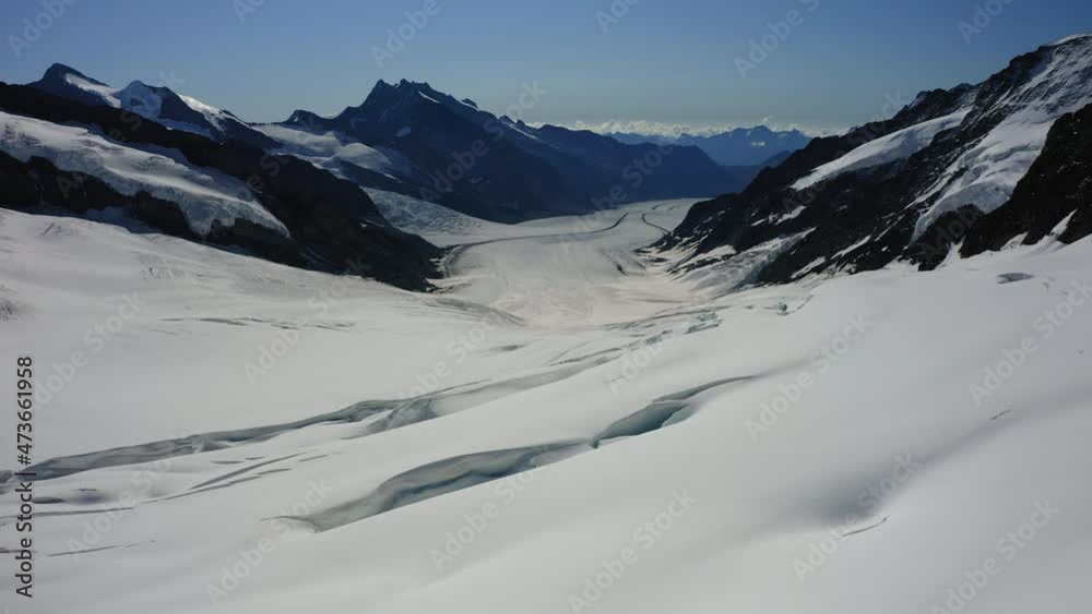 Aerial Beautiful Shot Of Snowcapped Mountains, Drone Flying Forward Over Landscape During Winter - Lauterbrunnen, Switzerland Aerial Beautiful Shot Of Snowcapped Mountains, Drone Flying Forward Over Landscape During Winter - Lauterbrunnen, Switzerland