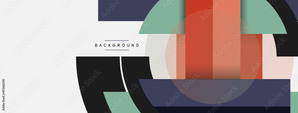 Fototapeta Geometric shapes composition abstract background. Circles lines and rectangles. Vector illustration for wallpaper banner background or landing page