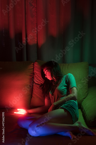 Portrait of a sleepy woman on the sofa