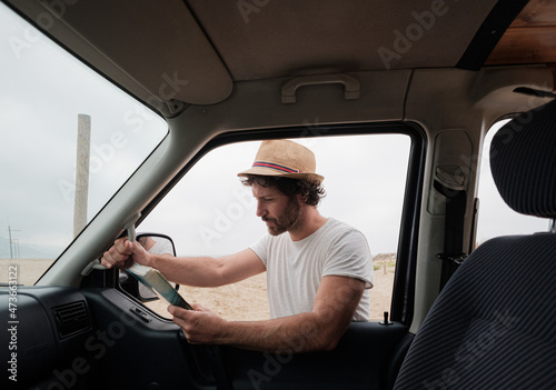 Driver stopped looking a road map