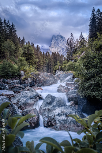 River stream and mountain landscape photo