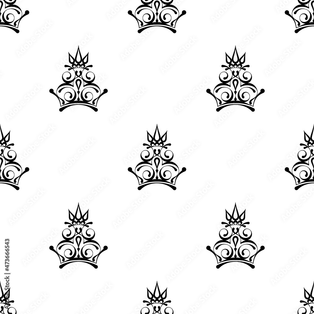 Crown Icon Seamless Pattern, Traditional Head Adornment Crown Icon Seamless Pattern, Traditional Head Adornment