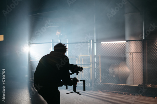 Silhouette of a young cinematographer