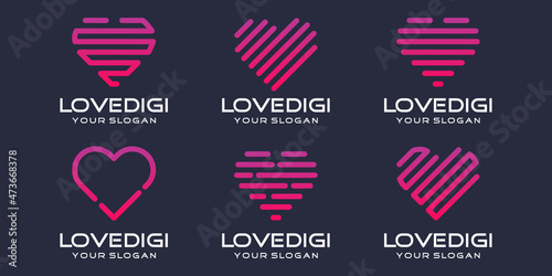 simple heart icon set, heart combined element digital or data. logo design template