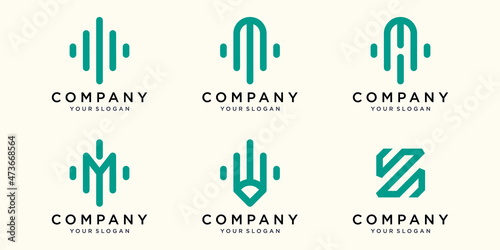 simple logotype icon set, letter combined element digital or data. logo design template